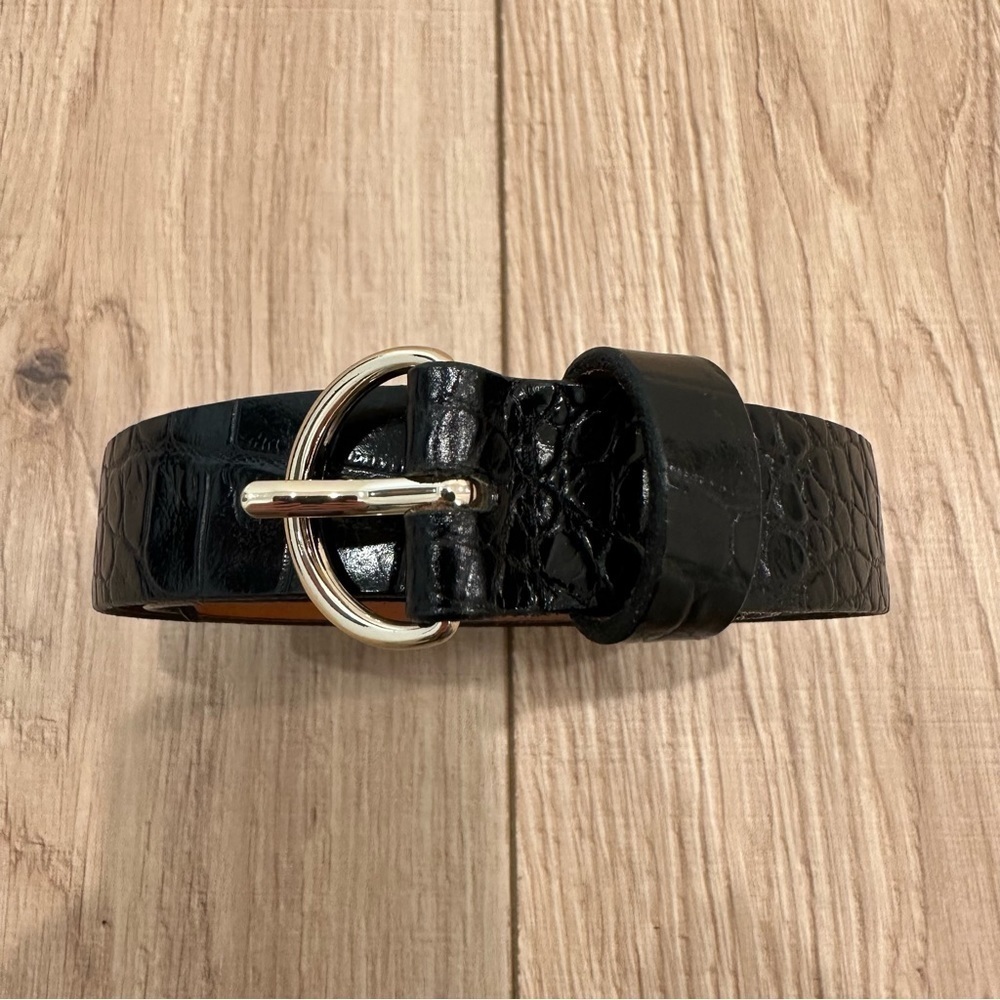 Black and Silver Vegan Leather Croc Belt